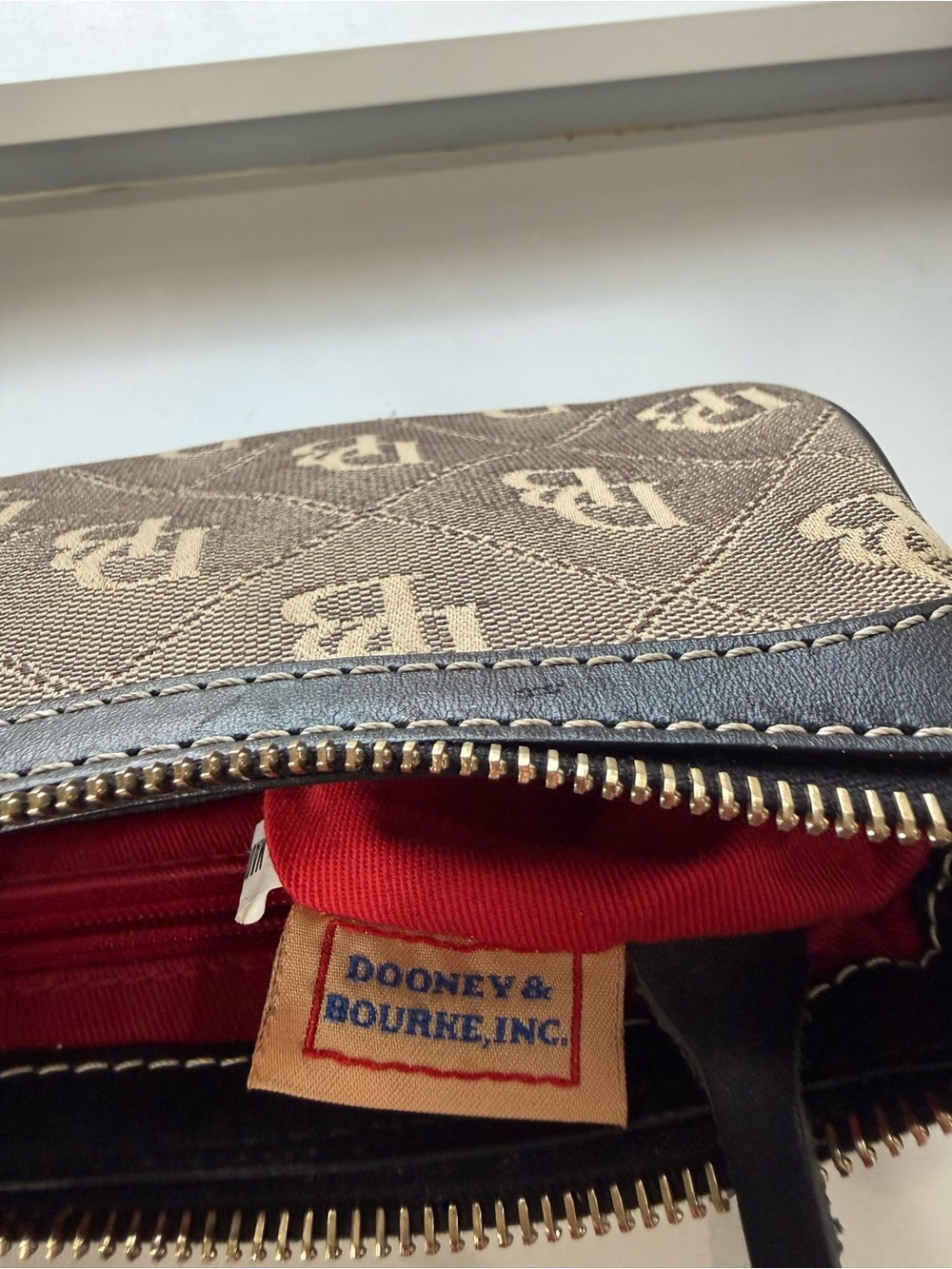 Dooney & Bourke Tan Monogram Mini Shoulder Bag with Black Trim - Picture 3 of 5